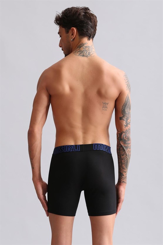 Mısırlı Modal by TENCEL SPARTACUS PERFORMANCE Long Boxer Mavi Lastikli Siyah