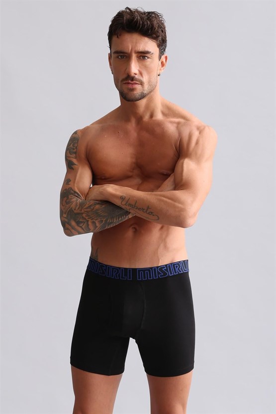 Mısırlı Modal by TENCEL SPARTACUS PERFORMANCE Long Boxer Mavi Lastikli Siyah