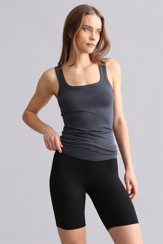 Mısırlı Modal by TENCEL U HELEN Kalın Askılı Long T-Shirt / Atlet Antrasit