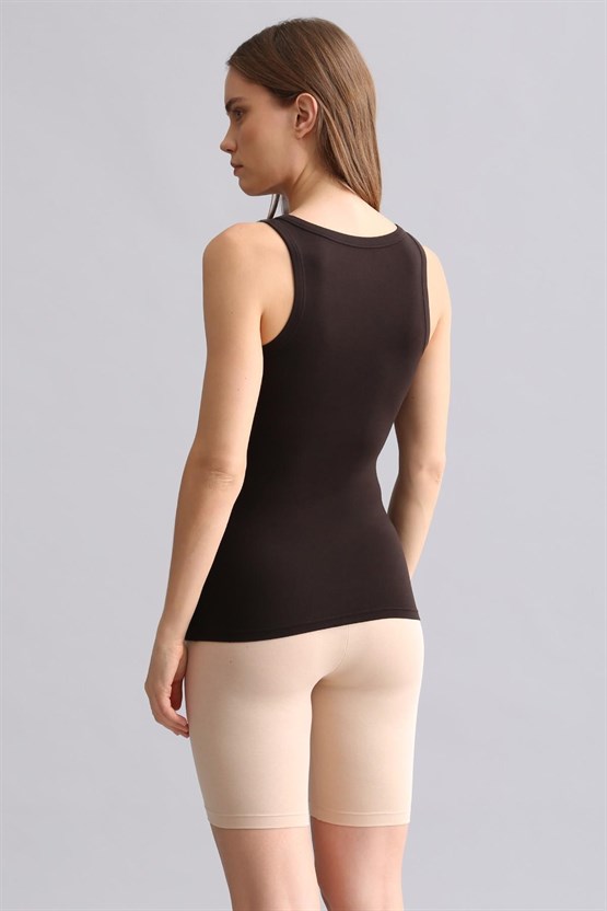 Mısırlı Modal by TENCEL U HELEN Kalın Askılı Long T-Shirt / Atlet Kahverengi