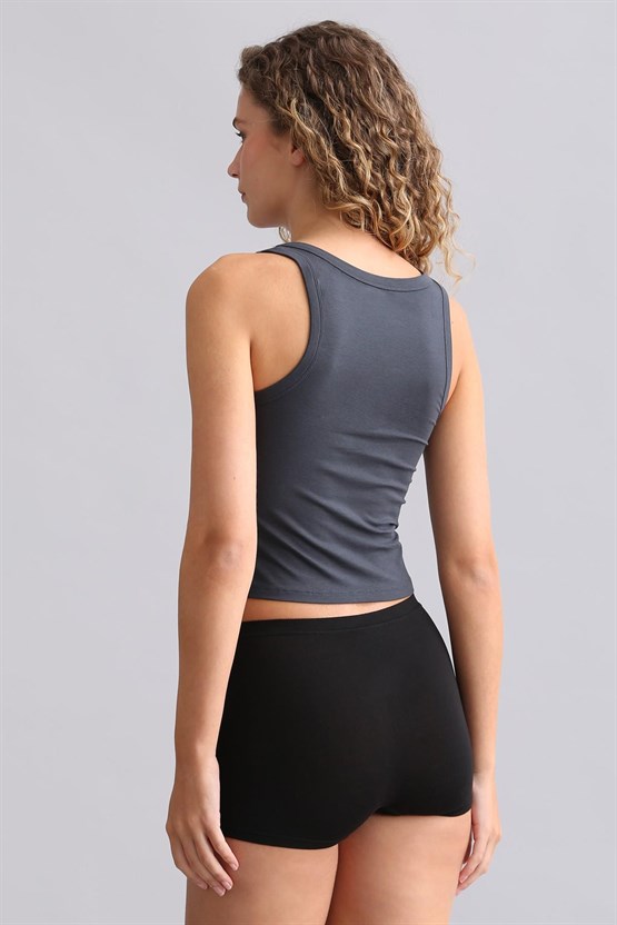 Mısırlı Modal by TENCEL U HELEN Kalın Askılı Crop / T-Shirt Antrasit