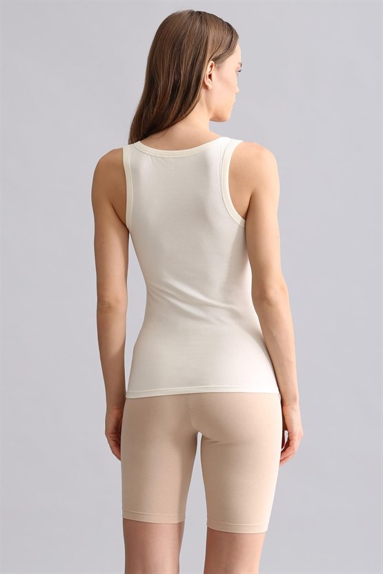 Mısırlı Modal by TENCEL U HELEN Kalın Askılı Long T-Shirt / Atlet Ekru