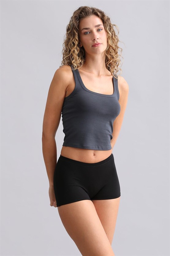 Mısırlı Modal by TENCEL U HELEN Kalın Askılı Crop / T-Shirt Antrasit