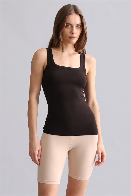 Mısırlı Modal by TENCEL U HELEN Kalın Askılı Long T-Shirt / Atlet Kahverengi