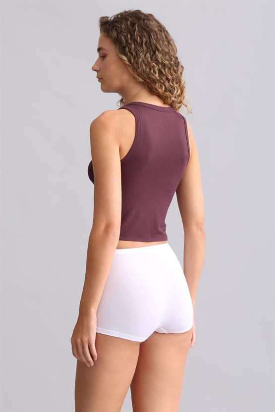 Mısırlı Modal by TENCEL U HELEN Kalın Askılı Crop / T-Shirt Mor