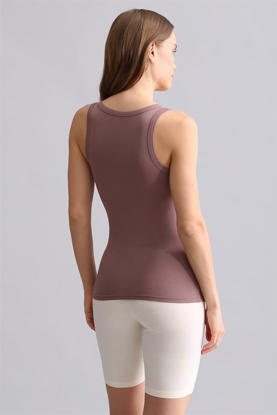 Mısırlı Modal by TENCEL U HELEN Kalın Askılı Long T-Shirt / Atlet Lavender