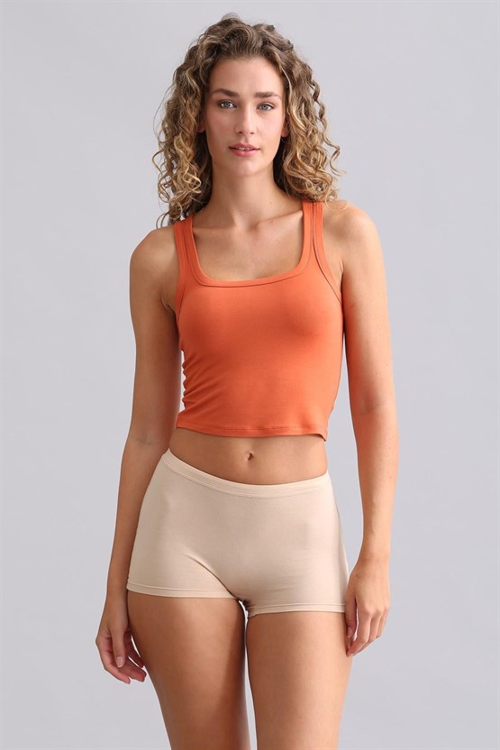 Mısırlı Modal by TENCEL U HELEN Kalın Askılı Crop / T-Shirt Pas Kırmızı