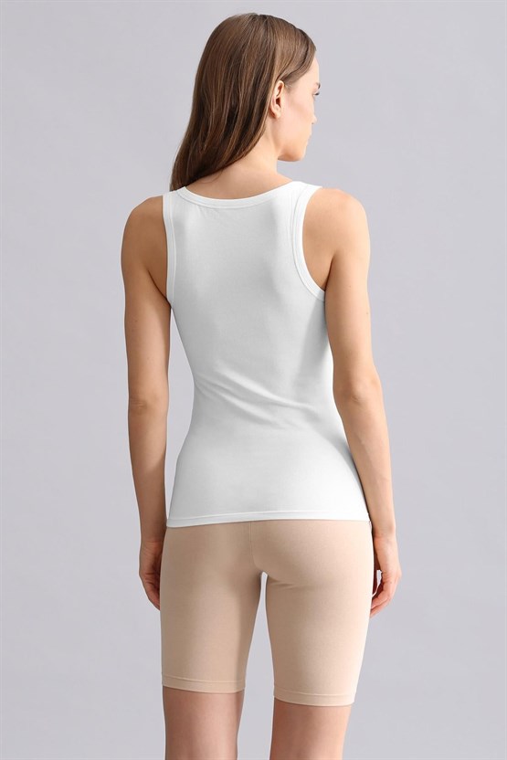 Mısırlı Modal by TENCEL U HELEN Kalın Askılı Long T-Shirt / Atlet Beyaz