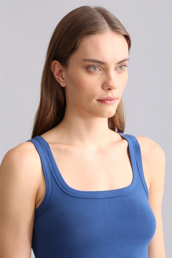 Mısırlı Modal by TENCEL U HELEN Kalın Askılı Long T-Shirt / Atlet Gece Mavisi