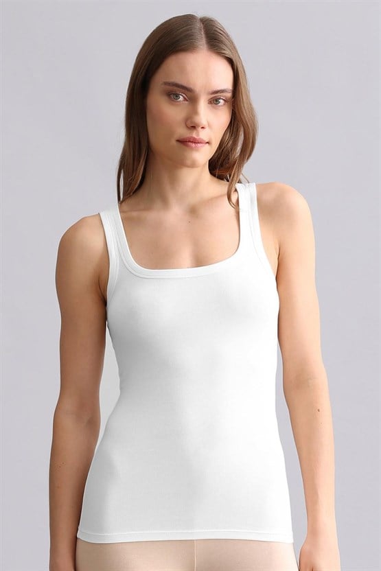 Mısırlı Modal by TENCEL U HELEN Kalın Askılı Long T-Shirt / Atlet Beyaz