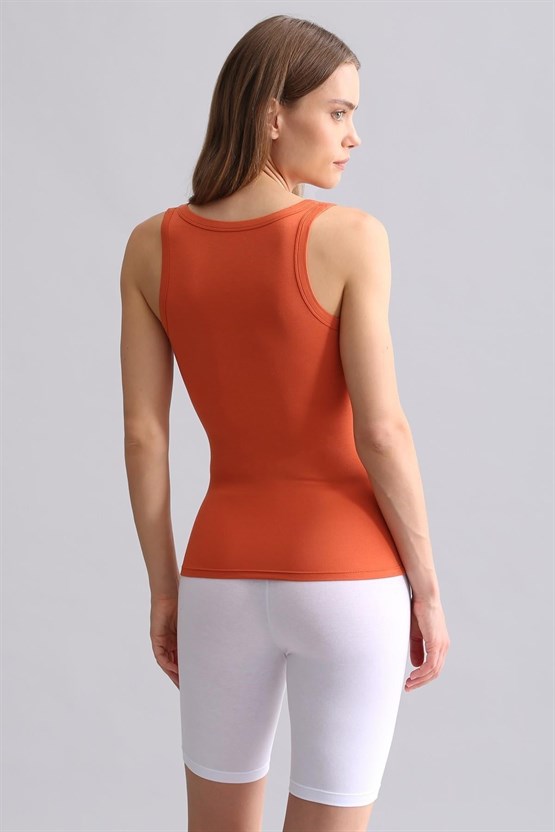 Mısırlı Modal by TENCEL U HELEN Kalın Askılı Long T-Shirt / Atlet Pas Kırmızı