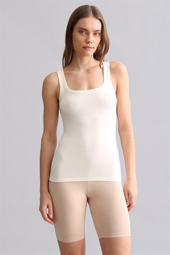 Mısırlı Modal by TENCEL U HELEN Kalın Askılı Long T-Shirt / Atlet Ekru