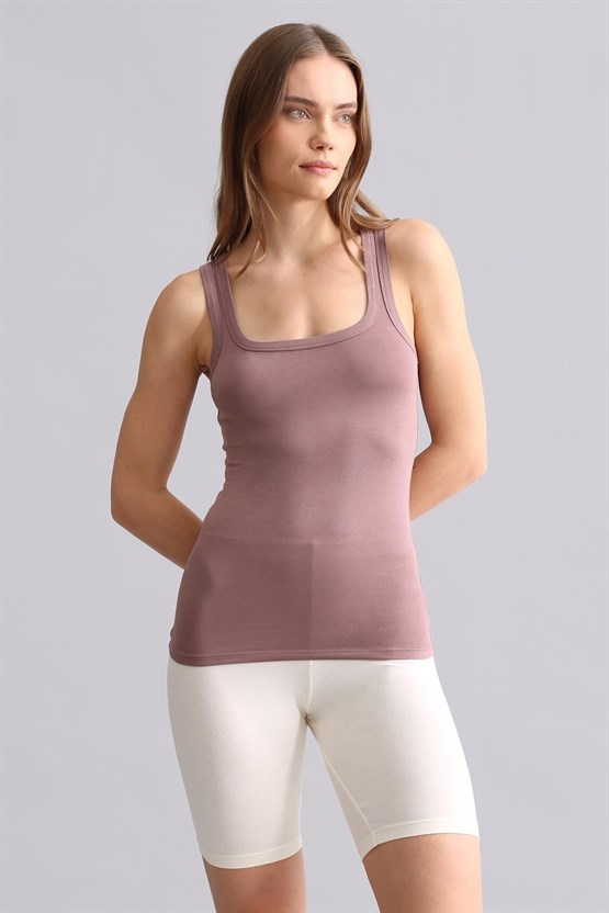 Mısırlı Modal by TENCEL U HELEN Kalın Askılı Long T-Shirt / Atlet Lavender