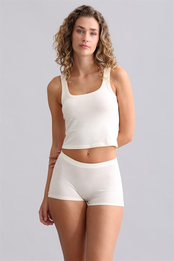 Mısırlı Modal by TENCEL U HELEN Kalın Askılı Crop / T-Shirt Ekru