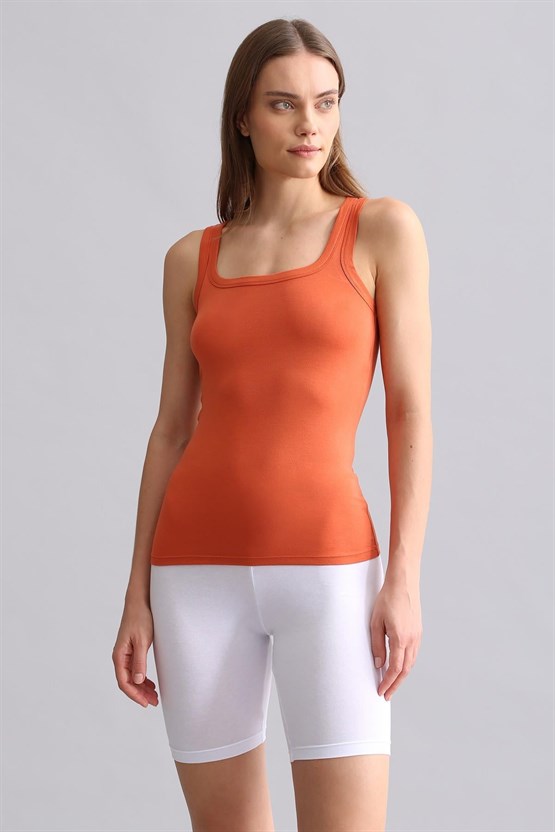 Mısırlı Modal by TENCEL U HELEN Kalın Askılı Long T-Shirt / Atlet Pas Kırmızı