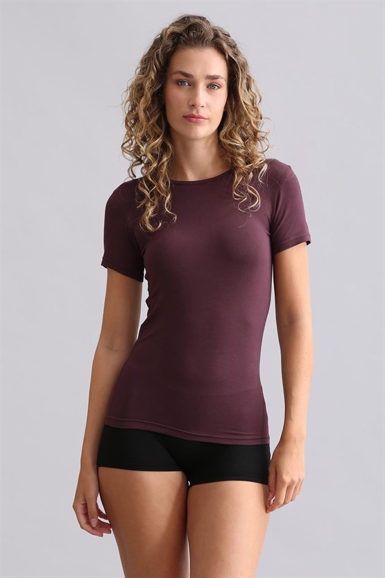 Mısırlı Modal by TENCEL VICTORIA Bisiklet Yaka Fanila / T-Shirt Mor