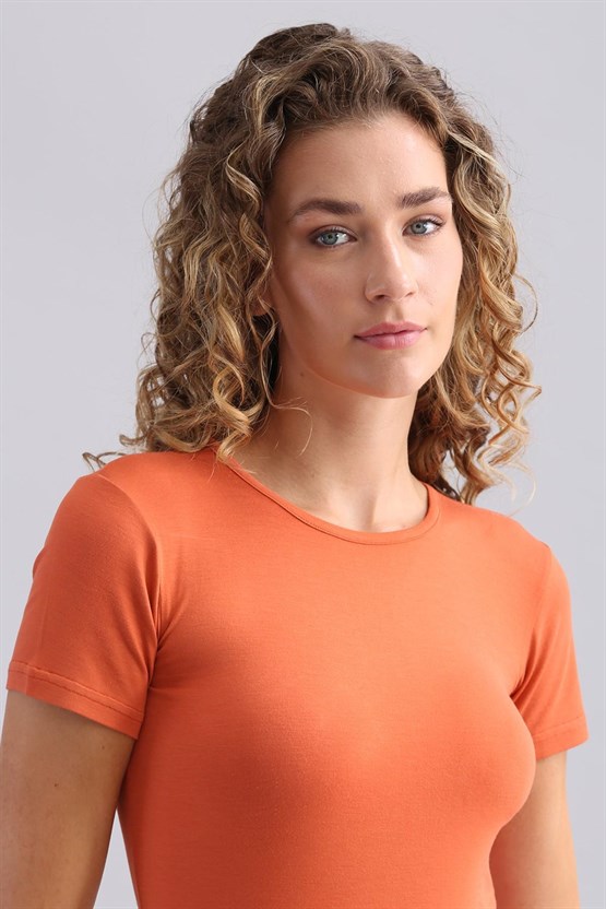 Mısırlı Modal by TENCEL VICTORIA Bisiklet Yaka Fanila / T-Shirt Pas Kırmızı