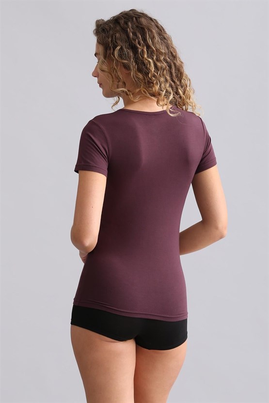 Mısırlı Modal by TENCEL VICTORIA Bisiklet Yaka Fanila / T-Shirt Mor