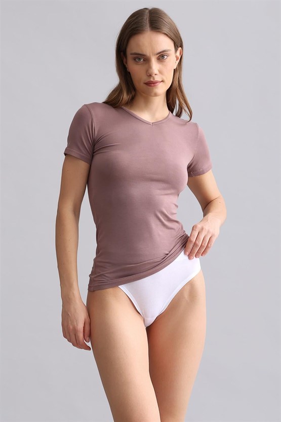 Mısırlı Modal by TENCEL VICTORIA V Yaka Fanila / T-Shirt Lavender