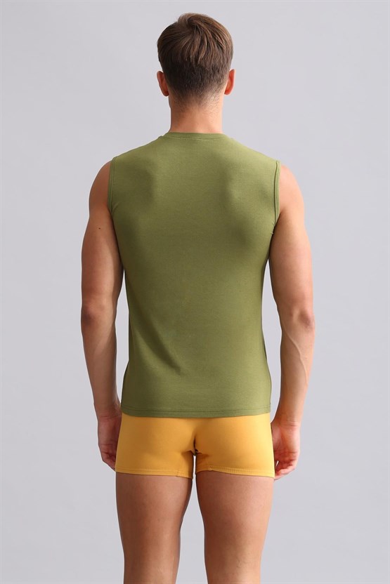 Mısırlı ORGANIC Pamuklu HERCULES Slim Fit V Yaka Sporcu Atlet / T-Shirt Haki