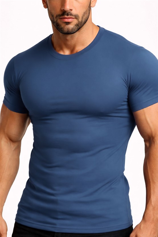 Mısırlı ORGANIC Pamuklu HERCULES Slim Fit Bisiklet Yaka Fanila / T-Shirt Gece Mavisi