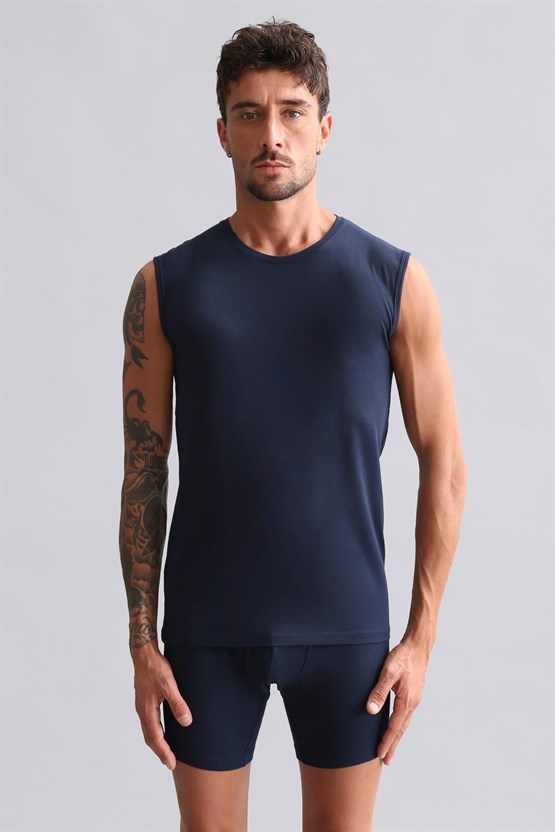 Mısırlı ORGANIC Pamuklu HERCULES Slim Fit Bisiklet Yaka Sporcu Atlet / T-Shirt Lacivert