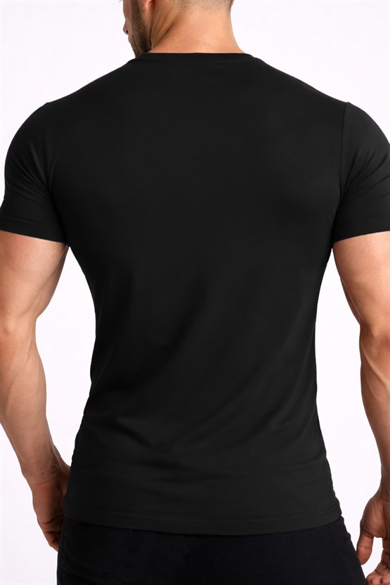 Mısırlı ORGANIC Pamuklu HERCULES Slim Fit Bisiklet Yaka Fanila / T-Shirt Siyah