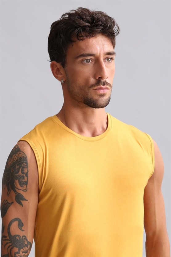 Mısırlı ORGANIC Pamuklu HERCULES Slim Fit Bisiklet Yaka Sporcu Atlet / T-Shirt Hardal