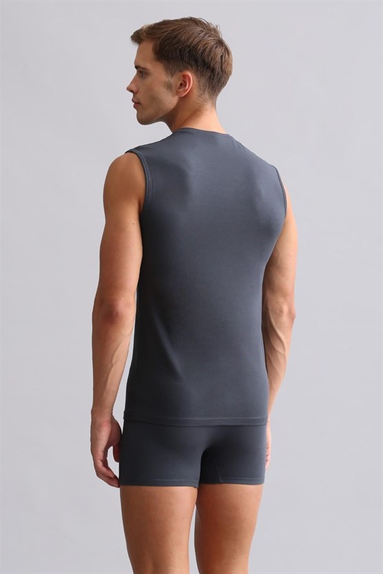 Mısırlı ORGANIC Pamuklu HERCULES Slim Fit V Yaka Sporcu Atlet / T-Shirt Antrasit