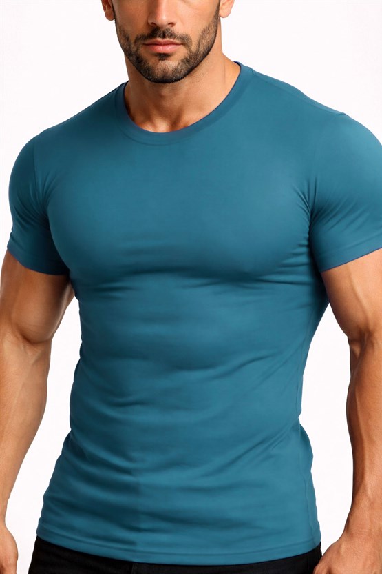 Mısırlı ORGANIC Pamuklu HERCULES Slim Fit Bisiklet Yaka Fanila / T-Shirt Petrol