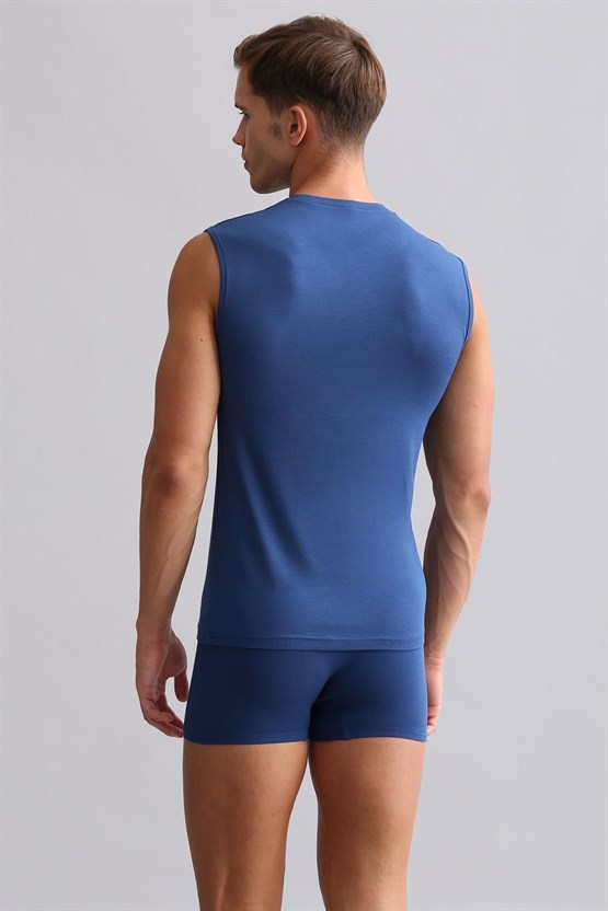 Mısırlı ORGANIC Pamuklu HERCULES Slim Fit V Yaka Sporcu Atlet / T-Shirt Gece Mavisi