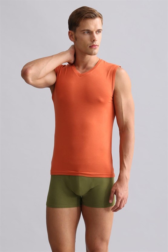 Mısırlı ORGANIC Pamuklu HERCULES Slim Fit V Yaka Sporcu Atlet / T-Shirt Pas Kırmızı