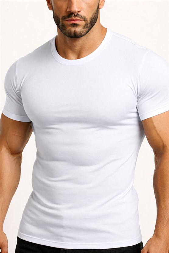 Mısırlı ORGANIC Pamuklu HERCULES Slim Fit Bisiklet Yaka Fanila / T-Shirt Beyaz