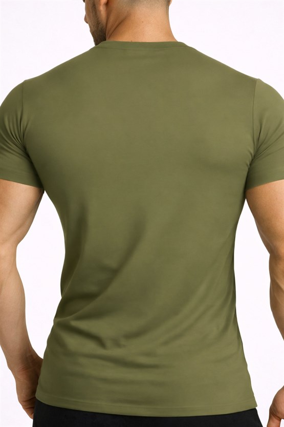 Mısırlı ORGANIC Pamuklu HERCULES Slim Fit Bisiklet Yaka Fanila / T-Shirt Haki