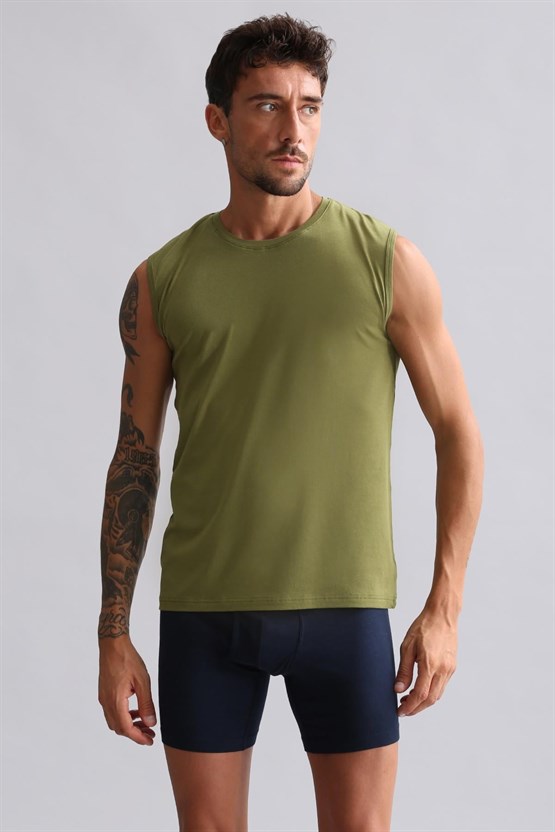 Mısırlı ORGANIC Pamuklu HERCULES Slim Fit Bisiklet Yaka Sporcu Atlet / T-Shirt Haki