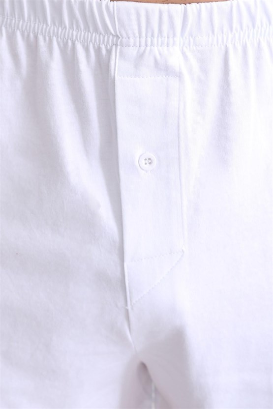 Mısırlı ORGANIC Pamuklu Relaks Loose Fit Düğmeli Ekstra Bol Kesim Uzun Şort Boxer Beyaz