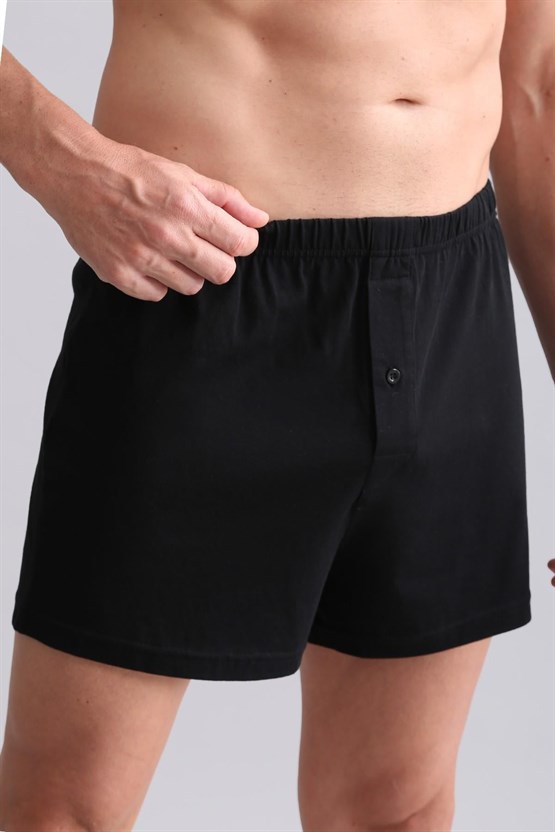 Mısırlı ORGANIC Pamuklu Relaks Loose Fit Düğmeli Ekstra Bol Kesim Uzun Şort Boxer Siyah