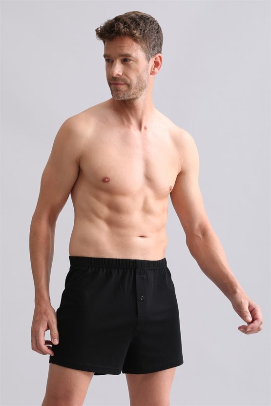 Mısırlı ORGANIC Pamuklu Relaks Loose Fit Düğmeli Ekstra Bol Kesim Uzun Şort Boxer Siyah