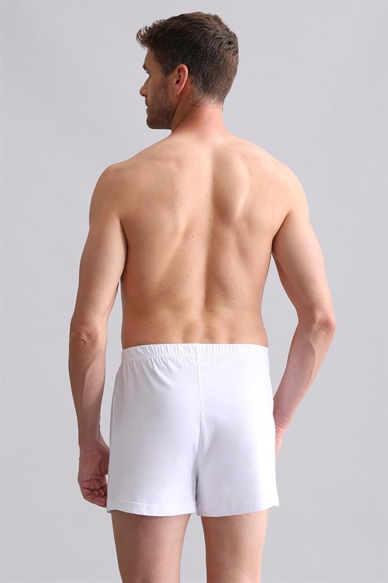 Mısırlı ORGANIC Pamuklu Relaks Loose Fit Düğmeli Ekstra Bol Kesim Uzun Şort Boxer Beyaz