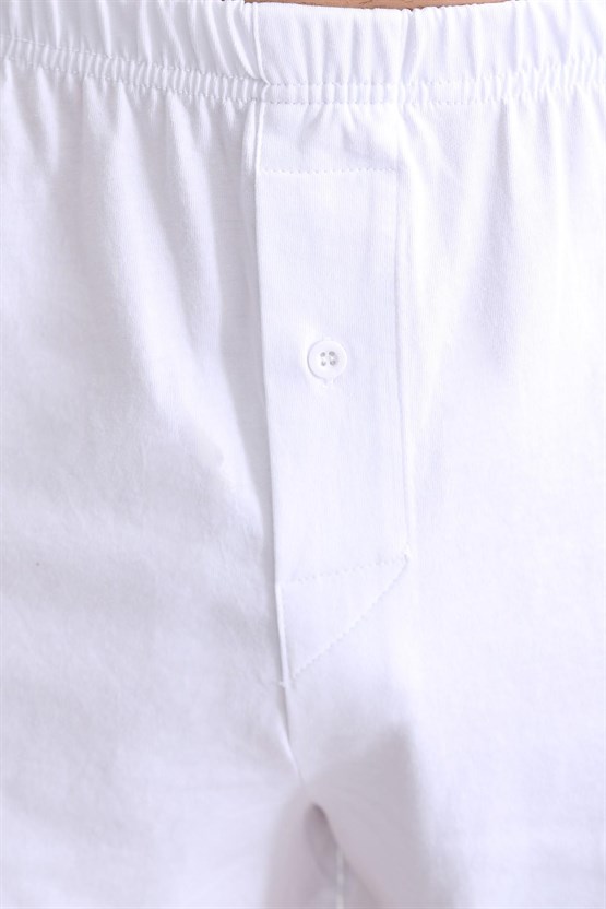 Mısırlı ORGANIC Pamuklu Relaks Loose Fit Düğmeli Ekstra Bol Kesim Uzun Şort Boxer Beyaz