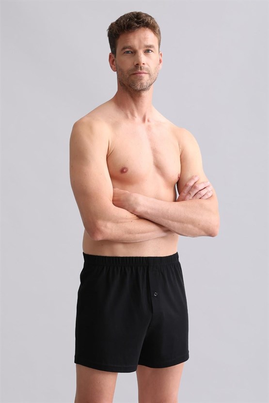 Mısırlı ORGANIC Pamuklu Relaks Loose Fit Düğmeli Ekstra Bol Kesim Uzun Şort Boxer Siyah