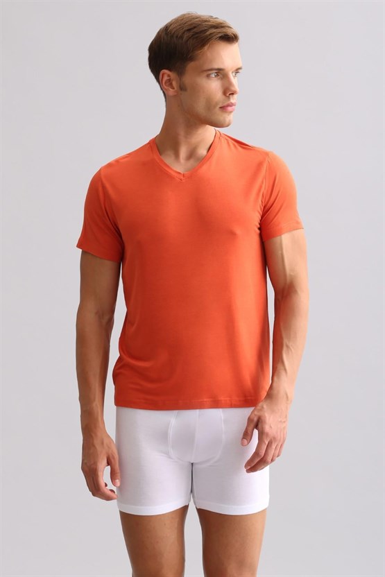 Mısırlı ORGANIC Pamuklu ZEUS LUXURY Regular Fit V Yaka Fanila / T-Shirt Pas Kırmızı