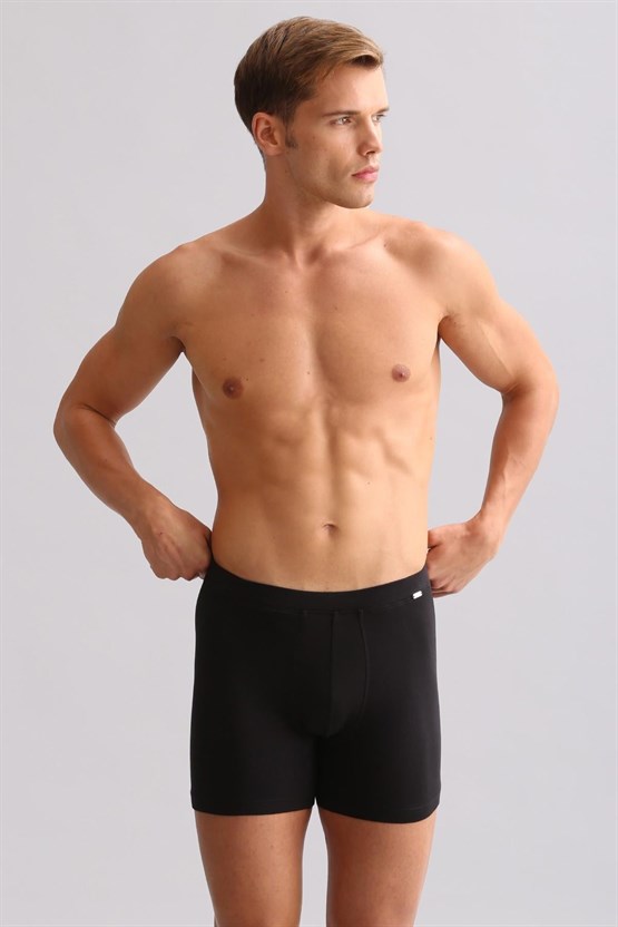 Mısırlı ORGANIC Pamuklu ZEUS LUXURY Regular Fit Metal Armalı Long Boxer Siyah