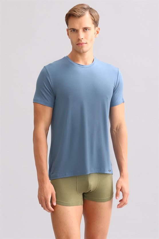 Mısırlı ORGANIC Pamuklu ZEUS LUXURY Regular Fit Bisiklet Yaka Fanila / T-Shirt Gece Mavisi