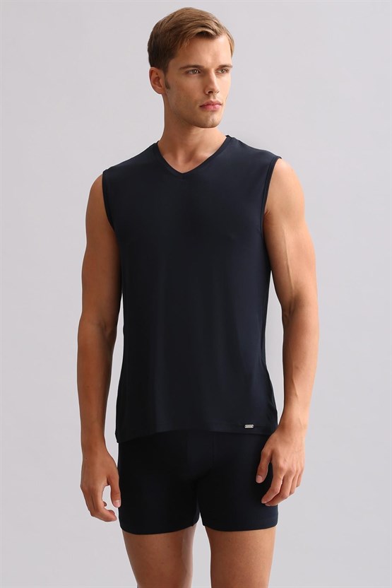 Mısırlı ORGANIC Pamuklu ZEUS LUXURY Regular Fit V Yaka Sporcu Atlet / T-Shirt Lacivert