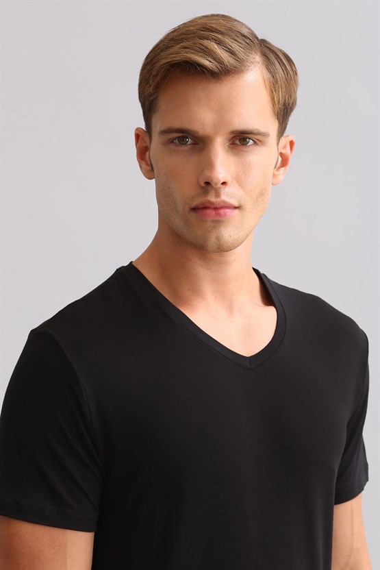 Mısırlı ORGANIC Pamuklu ZEUS LUXURY Regular Fit V Yaka Fanila / T-Shirt Siyah