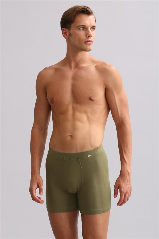 Mısırlı ORGANIC Pamuklu ZEUS LUXURY Regular Fit Metal Armalı Long Boxer Haki Zeytin