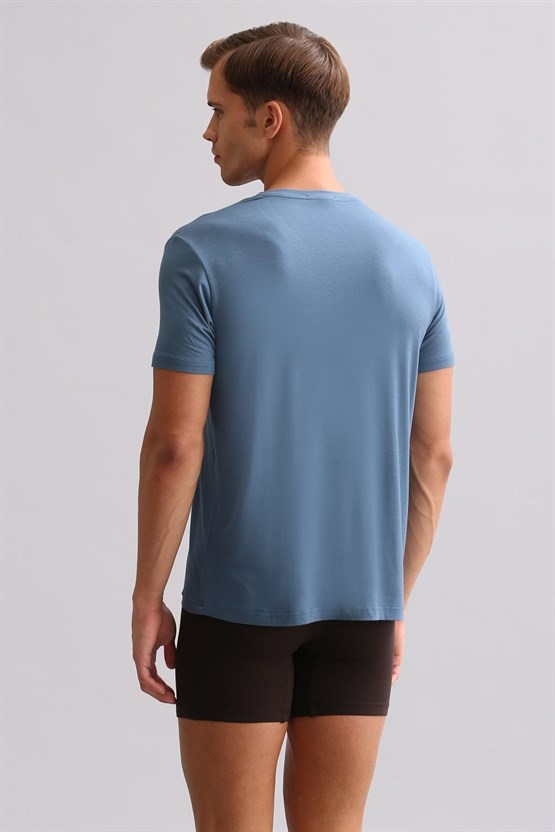 Mısırlı ORGANIC Pamuklu ZEUS LUXURY Regular Fit V Yaka Fanila / T-Shirt Gece Mavisi
