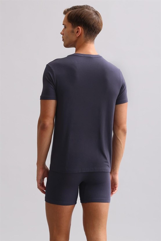 Mısırlı ORGANIC Pamuklu ZEUS LUXURY Regular Fit V Yaka Fanila / T-Shirt Antrasit