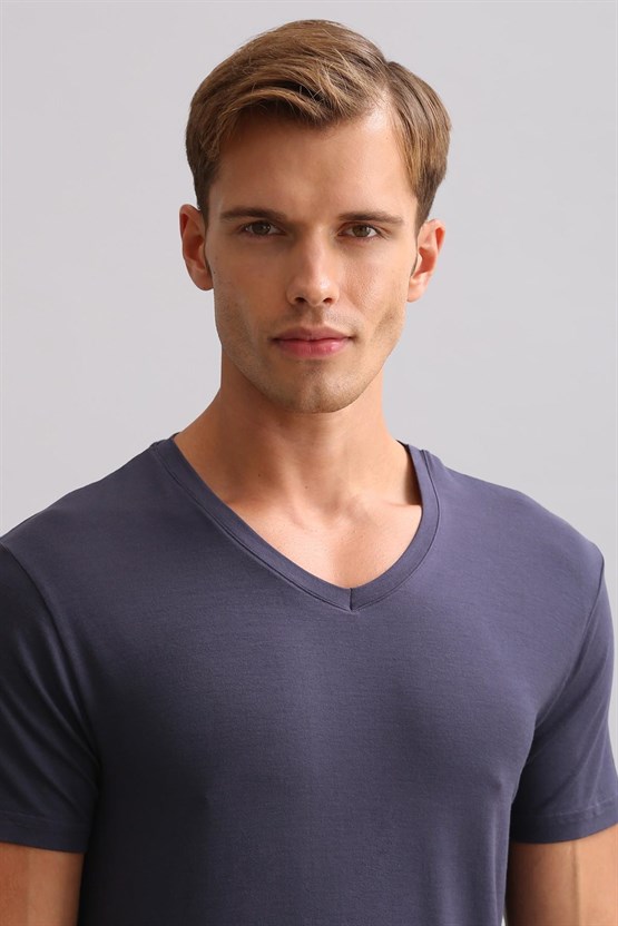 Mısırlı ORGANIC Pamuklu ZEUS LUXURY Regular Fit V Yaka Fanila / T-Shirt Antrasit